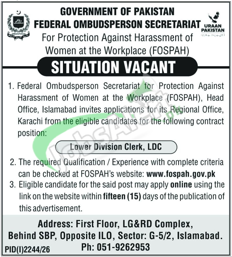 Wafaqi Mohtasib Ombudsman Secretariat Jobs 2026 Latest Advertisement Wafaqi Mohtasib Ombudsman Secretariat Jobs