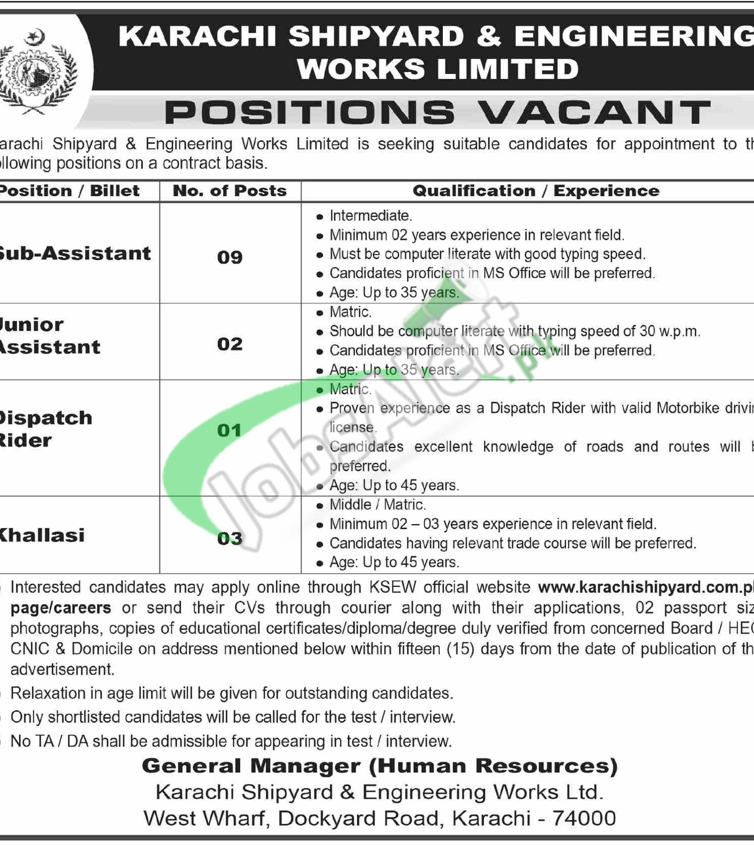 Sub-Assistant Jobs in Karachi Shipyard & Engineering Works 2026 Latest Karachi Shipyard Sub Assistant Jobs