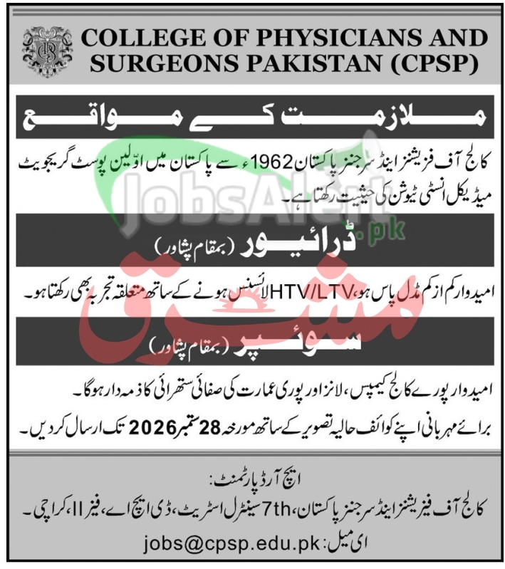 Apply Online CPSP Jobs 2026 College of Physicians and Surgeons Pakistan Careers CPSP Jobs