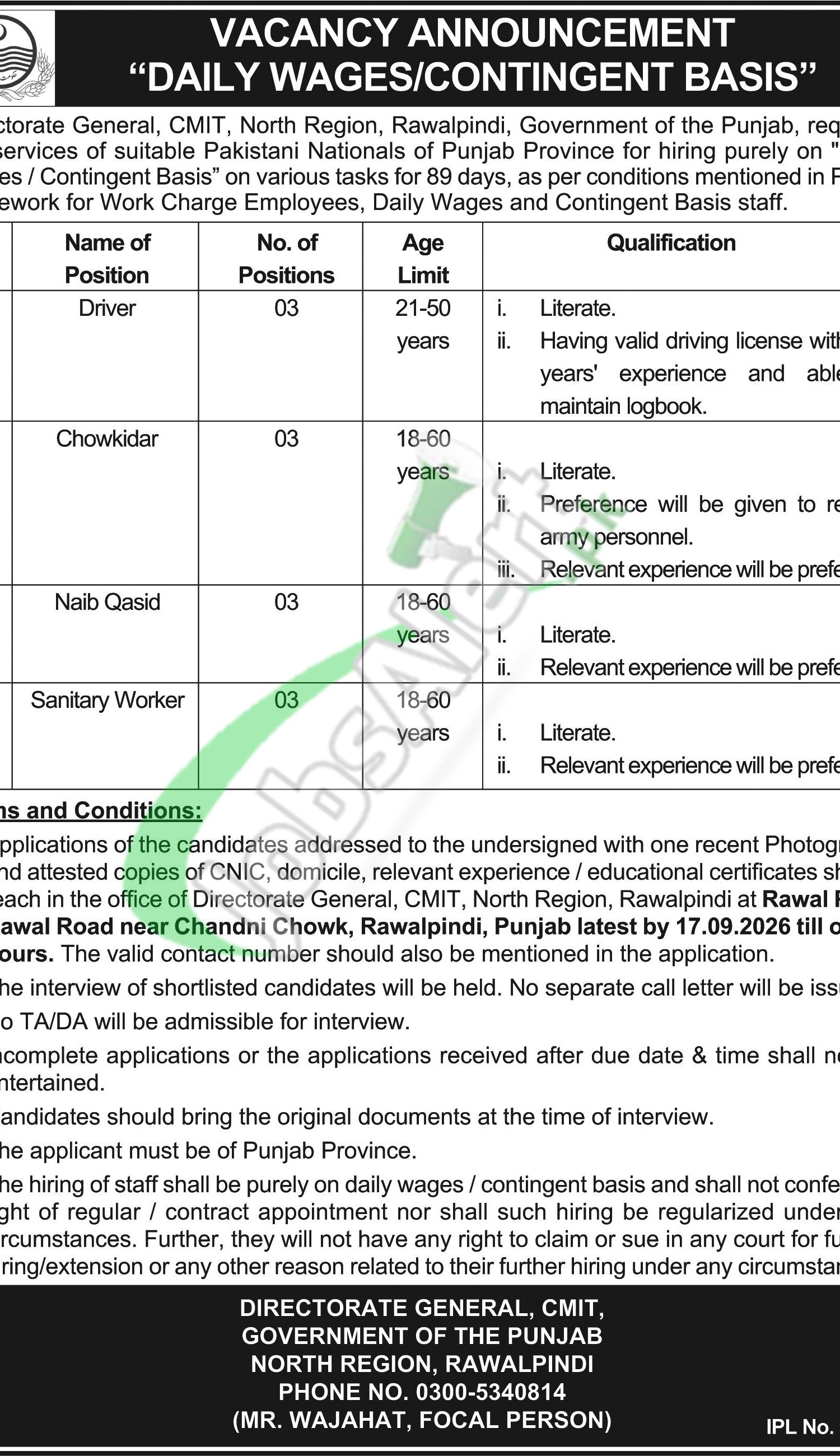 Punjab Chief Minister Inspection Team Jobs 2026 CMIT Rawalpindi Latest Chief Minister's Inspection Team Jobs