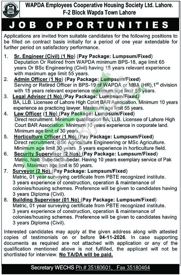 Apply in WECHS Lahore Jobs 2026 Latest Advertisement WECHS Lahore Jobs