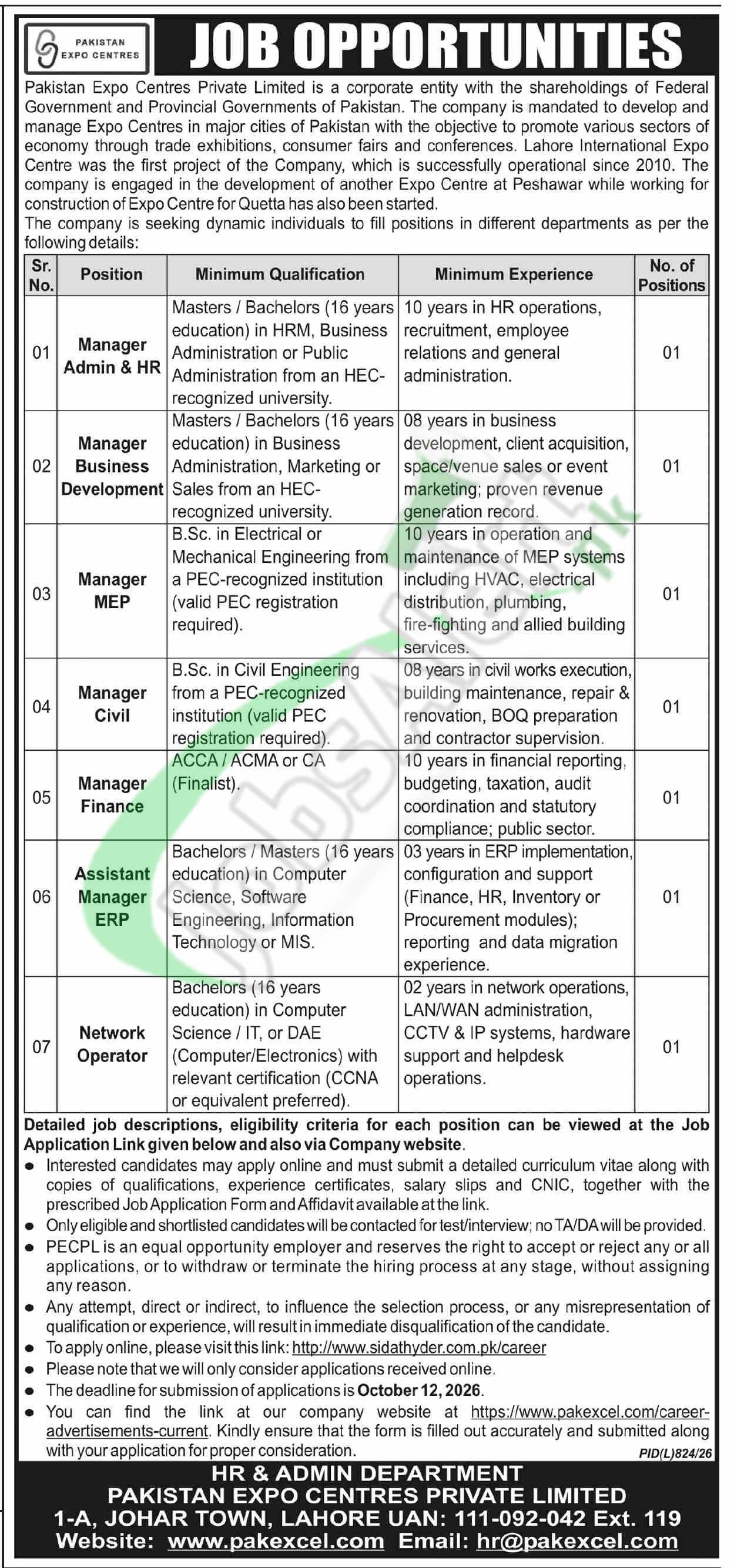 Pakistan Expo Centre Jobs 2026 Advertisement Latest Pakistan Expo Centre Jobs