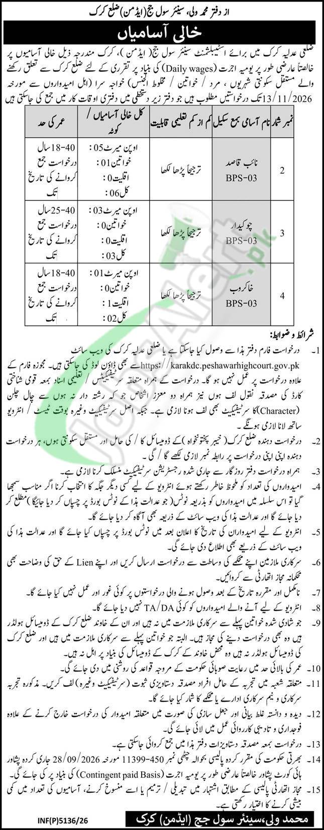 Civil Court Karak Jobs