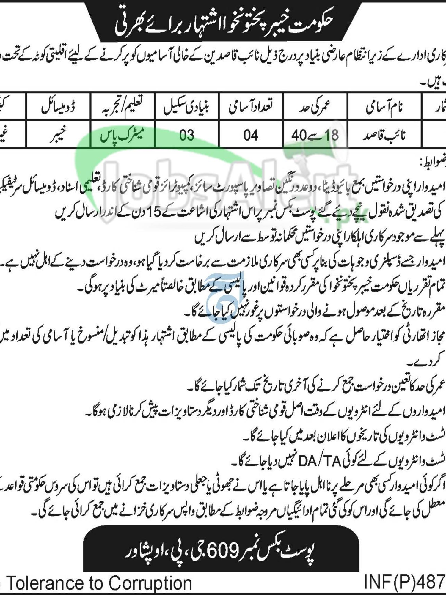 PO Box 609 GPO Peshawar Jobs