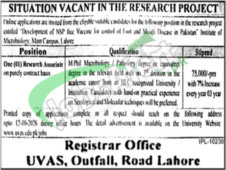Latest UVAS Jobs 2026 Online Apply | University of Veterinary & Animal Sciences UVAS Lahore Jobs