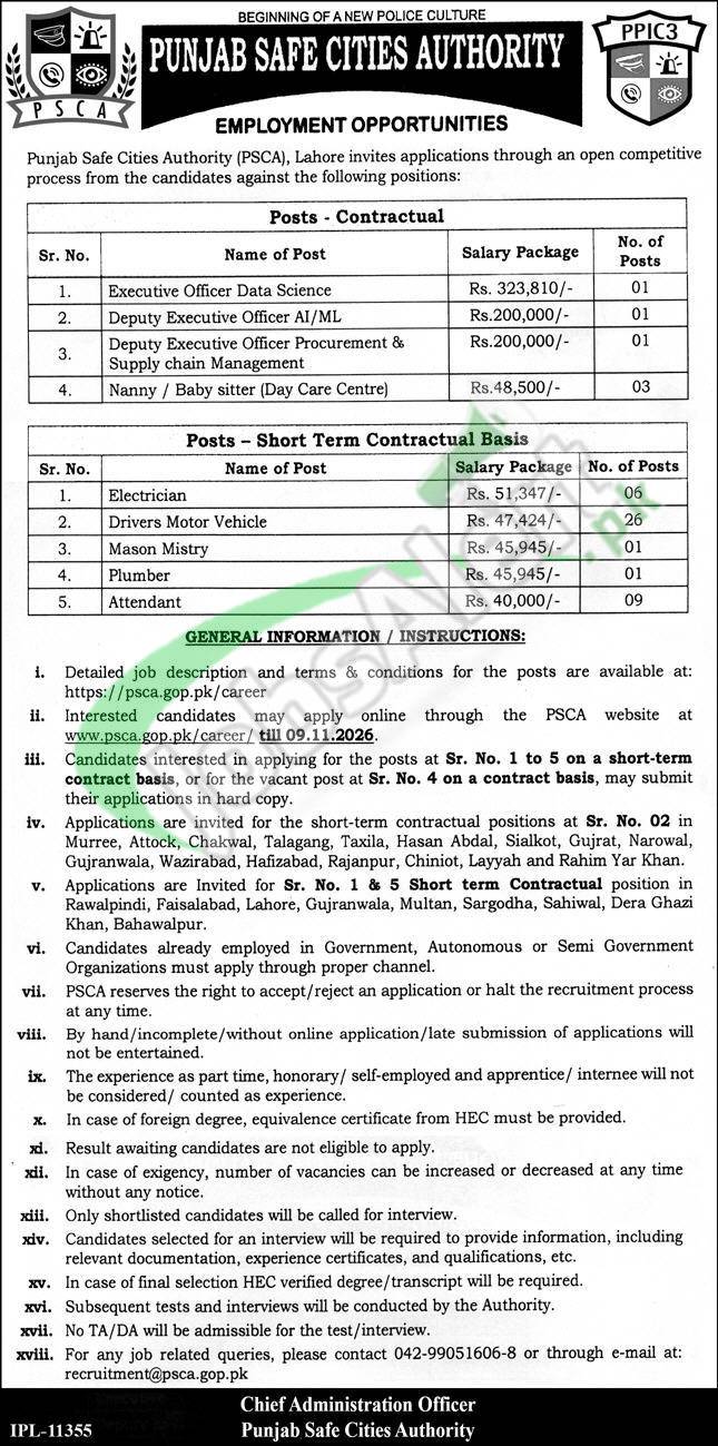 Safe City Authority Jobs 2026 PSCA Apply Online Safe City Authority Jobs