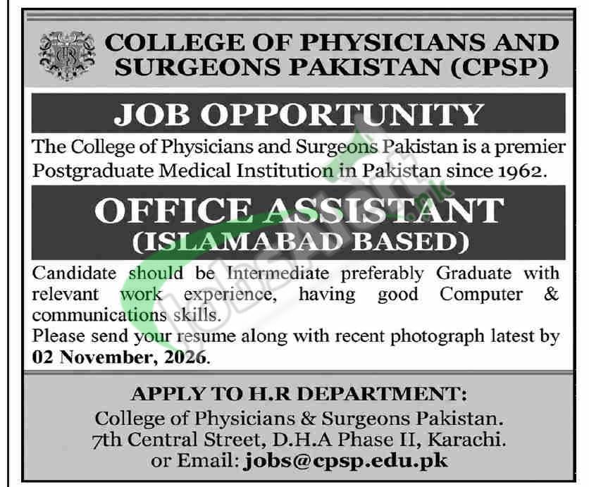 Apply Online CPSP Jobs 2026 College of Physicians and Surgeons Pakistan Careers CPSP Jobs