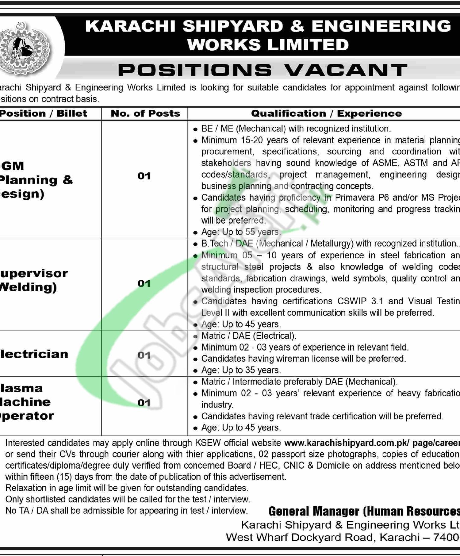 Karachi Shipyard and Engineering Works Electrician Jobs